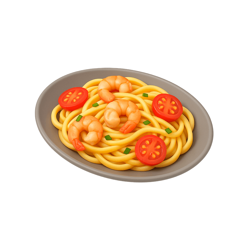 Delicious pasta dish with shrimp and tomatoes